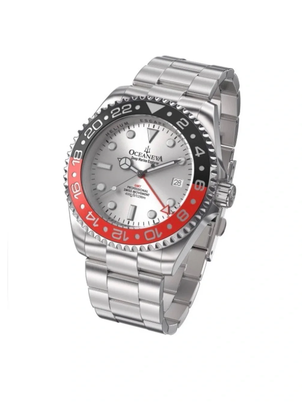 Oceaneva Men's Deep Marine Explorer GMT 1250M Pro Diver Red/Black Swiss Quartz